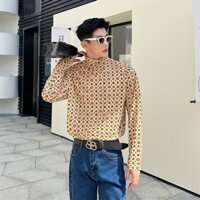 Phong Cách Mỹ Retro Lưới Áo Thun Nam Niche Cao Cấp Sense Bé Trai Cổ Cao Đường Phố Duffian Đẹp Trai Thời Trang Đế Áo Sơ Mi