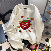 Phong Cách Mỹ Thu Đông Dạo Phố Mặc Áo Không Mũ Trùm Đầu Nam Nữ Áo Thun Dài Tay Phong Cách Hồng Kông Cặp Đôi Pu