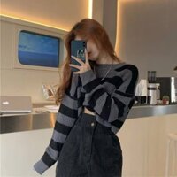 Phong Cách Ngắn Hồng Kông Phong Cách Retro Crop Top Cao Cấp Phong Cách Phương Tây Rời Ngoài Mặc Áo Len Dệt Kim