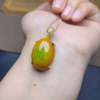 Phong Cách Ngọt Ngào Miến Điện Jadeite Ice Waxy Vàng Ngọc Nổi Xanh Mặt Dây Chuyền 925 Bạc dát Ngọc Ngọc Mặt Dây Chuyền Nam Nữ Phong Cách