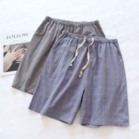 Phong Cách Nhật Bản Mùa Hè Rửa Cotton Kẻ Sọc Quần Short Nam Cotton Đơn Giản Thường Ngày Tại Nhà Crop Quần Mỏng Pyjama Quần