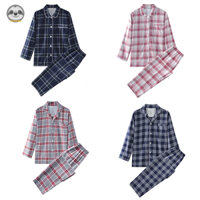 Phong cách Nhật Bản Phong cách Muji / Đồ ngủ Flannel kẻ sọc cổ điển / Đồ ngủ cặp đôi Cotton / Đồ ngủ mùa thu đông Flannel dày