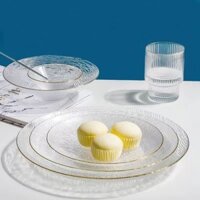 Phong Cách Nhật Bản Sọc Đĩa Thủy Tinh Hộ Gia Đình Trong Suốt Bộ Đồ Ăn Đĩa Trái Cây Thực Phẩm Phương Tây Bát Salad Đĩa Ăn Món Ăn Bán Buôn