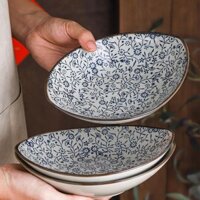 Phong cách Nhật Bản và phong cách retro gia đình sáng tạo cá tính thuyền hình đĩa món ăn vẽ tay bộ đồ ăn gốm màu dưới