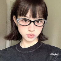 Phong Cách Nhật Bản y2k Ngọt Ngào Mát Nóng Cô Gái Phong Cách Kim Cương Kính Khung Retro Hình Bầu Dục Siêu Nhẹ Mắt Mèo Ảnh lõm Hình Kính Phẳng