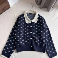Phong Cách Nhẹ Nhàng Sữa Phong Cách Ngọt Ngào Áo Len Giảm Tuổi Retro Móc Dệt Kim Cardigan Cổ Búp Bê Áo Khoác Dày