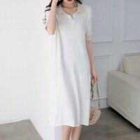 Phong Cách Pháp Cổ Áo Polo Tay Ngắn Nữ Dệt Kim Rời Áo Thun Nữ Váy