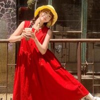 Phong Cách Pháp Retro Màu Đỏ Không Tay Phối Áo Vest Nữ Mùa Hè Mới Nhỏ Eo-Tight Giảm Béo Midi Đầm