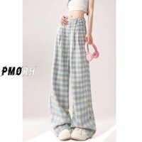 Phong Cách Phương Tây Dopamine Xanh Trắng Kẻ Sọc Quần Thường Ngày Nữ Phù Hợp Rời Ôm Hơn Nhìn Rộng Quần Hàn Quốc