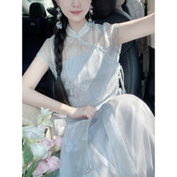Phong cách quốc gia, giấc mơ đầu tiên, bộ đồ hai mảnh tay ngắn mùa hè cho phụ nữ, bướm xanh, kiểu Pháp Trung Quốc mới, ôm sát eo, dopamine