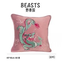 Phong Cách Retro Tốt Lành Rồng Thêu Thêu Hồng Đen Rồng Vàng Quái Vật Đất Nước Gối Đệm Phong Cách Trung Hoa Phong Cách Mới