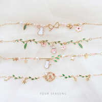 Phong cách rừng nữ tính, vòng tay hoa anh đào lá xanh, mèo thỏ, vòng tay ngọc trai ngôi sao dễ thương, quà tặng bạn bè