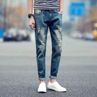 [Phong Cách Sơn Tùng MTP] Quần Jean Nam Cao Cấp Đen Rách Gối Chất Bò Co Dãn Siêu Bền Đẹp [A014]