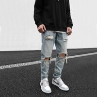 Phong Cách Sương Mù Retro Phố Cao Cấp Rách Quần Jeans Slim fit Skinny Jeans Nam INS Jeans Hợp Thời Trang Nam20250328