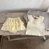 Phong Cách Tập Đi Mùa Hè Dây Không Tay Lá Sen Cổ Áo Nữ Trăm Trang Công Chúa Đôi Bud Quần Short-0328