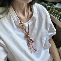 Phong Cách Tây Tạng Wenwan Áo Len Dây Xích Bọc Lụa Miền Nam Đỏ Mã Não Tròn Hạt Mặt Dây Chuyền Tay Dệt Dây Vòng Cổ Nam Nữ Phong Cách #WWXL0309#