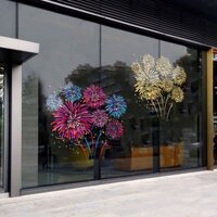 [Phong cách tĩnh điện] Nhãn dán kính pháo hoa năm mới Phim cửa sổ phun nước tĩnh điện Ngày đầu năm Vàng Các yếu tố lễ hội Hội trường triển lãm Bố trí khách sạn
