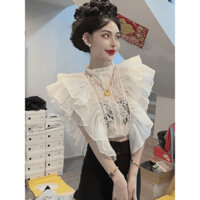 Phong Cách Tòa Án Pháp Phong Cách Phương Tây Ren Khâu Xù Áo Sơ Mi Tay Ngắn Nữ Thời Trang Mùa Hè Ngọt Cay Top 24.12.31