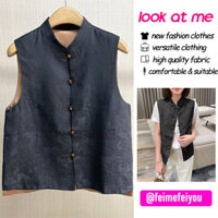 Phong Cách Trung Hoa Đen Nữ Áo Vest Mới Giả Chambray Nữ Áo Giả Lụa Mỏng Đi Lại Áo Khoác Ngoài