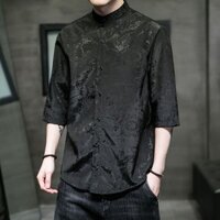 Phong Cách Trung Hoa Jacquard Thêu Áo Sơ Mi Nam Tay Ngắn Retro Dạo Phố Nam Rời Kích Thước Lớn Trang Phục Áo Sơ Mi DO12