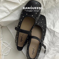 Phong Cách Trung Hoa Mới 2025 Mùa Xuân Phong Cách Mới Mũi Vuông Willow Stud Mary Jane Giày Nữ Khóa Phẳng Thoải Mái Giày Đế Thấp