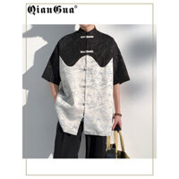 Phong Cách Trung Hoa Mới Phong Cách Trung Hoa Áo Sơ Mi Tay Ngắn Nam 2024 Khâu Màu Sắc Tương Phản Nút Trung Sơn Đường Phù Hợp Với Áo Sơ Mi Nửa Tay 1902