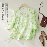 Phong Cách Trung Hoa Mới Văn Học Nhỏ Tươi Hoa Ba Phần Tư Tay Áo Trà Phù Hợp Với Hàng Đầu