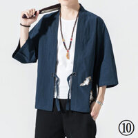 Phong Cách Trung Hoa Nam Ba Phần Tư Tay Đạo Giáo Áo Khoác Hanfu Nam Plus Size Nhật Bản Kimono Phong Cách Nhật Bản Cardigan Crane Áo Khoác Thêu
