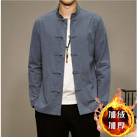 Phong Cách Trung Hoa Nam Đứng Cổ Áo Sơ Mi Lông Cừu Lót Kích Thước Lớn Áo Sơ Mi Dài Tay Mùa Retro Trung Sơn Đường Phù Hợp Với Top 25.1.16