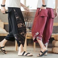 Phong Cách Trung Hoa Nam Vải Lanh Cotton Thái Voi Đi Biển Quần Harem Ống Rộng Bloomers 97 Quần Dài Đến Mắt Cá Chân Nam Hợp Thời Trang MK01