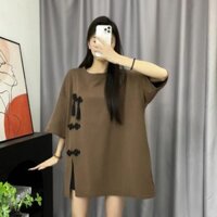 Phong Cách Trung Hoa Retro Chia Thiết Kế Áo Thun Nữ Tay Ngắn Plus Size 150kg Rời Ôm Hơn Nhìn Top 9.6a