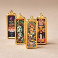 ✨Phong Cách Trung Hoa Tây Tạng Vẽ Tay Vàng Thép Titan Nhỏ Mặt Dây Chuyền Thangka Vàng Thần Tài Xanh Tara Bầu Trời Đen Lớn Thangka Hộp Vòng Cổ 25.3.20
