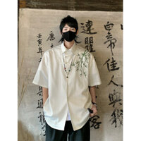 Phong Cách Trung Hoa Thêu Nút Áo Sơ Mi Nam Cao Cấp Sense Ruffian Đẹp Trai Ice Silk Áo Sơ Mi Tay Ngắn Mới Trung Quốc Nam Top 2.23