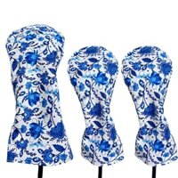 Phong Cách Trung Hoa Xanh Trắng Sứ Họa Tiết Golf Gỗ Câu Lạc Bộ 1 / 3 / 5 / UT Câu Lạc Bộ Vỏ Bảo Vệ Số. 1 Gỗ Fairway Gỗ Nhỏ Nắp Chân Gà Lai Pu