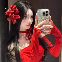 Phong cách trưởng thành Kẹp tóc hoa huệ đỏ nhân tạo Kẹp tóc Ins Phụ kiện tóc thanh lịch cao cấp Kẹp tóc đa năng