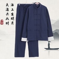 Phong cách truyền thống trung quốc đàn ông cotton linen tops quần hanfu tang suit kung fu tai chi đồng phục bộ quần áo thời trang phương đông