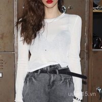 Phong cách tương tự thời trang Hàn Quốc, giao hàng trong ngày, áo thun ngắn tay dài tay thoải mái sexy hơi hở bụng cho phụ nữ