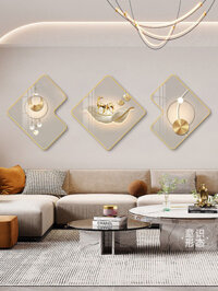 Phòng khách hiện đại đơn giản và trang nhã tranh trang trí ba ghế sofa nền treo tường bức tranh ánh