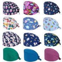 Phòng mổ mũ y tá màu trắng in hình dễ thương mũ phẫu thuật nữ cotton bếp nam răng miệng đẹp mũ bác sĩ hóa trị