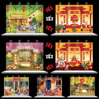Phông nền TẾT - GIA DÌNH NẤU BÁNH XUM VẦY - Trang trí tết - Tết VIỆT - Tết quê - BACKDROP TẾT