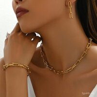 Phong Nữ Vòng cổ bông tai Bộ trang sức đơn giản hình chữ U khóa móng ngựa khâu trang sức vòng tay