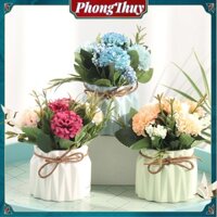 PhongThuy Hoa giả nhân tạo trong chậu Bó hoa cẩm tú cầu với bình để trang trí bàn ăn