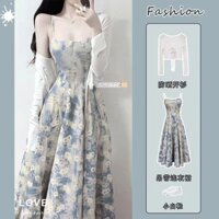 Phù Hợp Với Nữ Mùa Hè 2024 Pure Desire Tranh Sơn Dầu Hoa Đầm Eo Eo Ôm Hơn Nhìn Sling Váy Dài Chống Nắng Cardigan20250319
