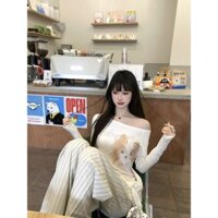 Phù Hợp Với Nữ Mùa Xuân 2025 Phong Cách Mới Ngọt Ngào Hot Girl Lười Dây Nẹp Phối Ren Áo Thun Top Cao Cấp Sọc Rộng @ -