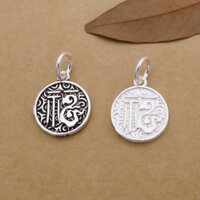 Phụ kiện bạc S925 mới, mặt dây chuyền tròn may mắn bạc Thái, charm vòng tay pha lê DIY