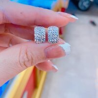 Phụ Kiện Bông Tai B074 Rài Vuông Cắt Máy Sáng Chiếu Trang Sức Đeo Tai Sang Trọng Trang Sức Bạc Ý Xi Kim - Bạc Thuận Phát
