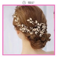 Phụ kiện cài tóc hình lá cây màu vàng kim thời trang cho nữ