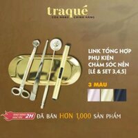 Phụ kiện chăm sóc nến thơm khêu, chuông, khay và kéo cắt bấc nến - Lẻ - Khay - Vàng hồng