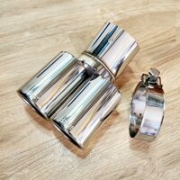 Phụ Kiện Chụp Ống Xả Đôi Cho Pô Xe Ô Tô Đuôi Cong Đầu Vào 67mm Đầu Ra Đôi Inox Sáng Bóng Trang Trí Xe Sang Xịn