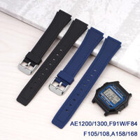 Phụ Kiện Đồng Hồ Dây Đồng Hồ Thay Thế Cho Casio F91W F84 F105 F108 A158 A168 AE1200 A1300 Dây Nhựa PU Màu Đen 18Mm